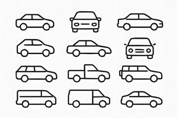 Car Silhouette Collection: A set of vehicle silhouettes showcasing diverse car models for design and transportation concepts. This collection offers a variety of car profiles.