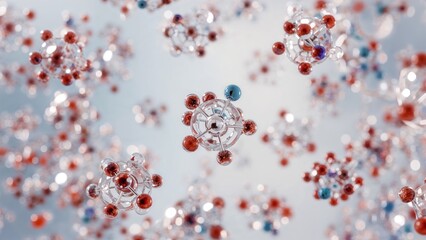 Molecules, floating and interconnected in empty space over white background, no shadow
