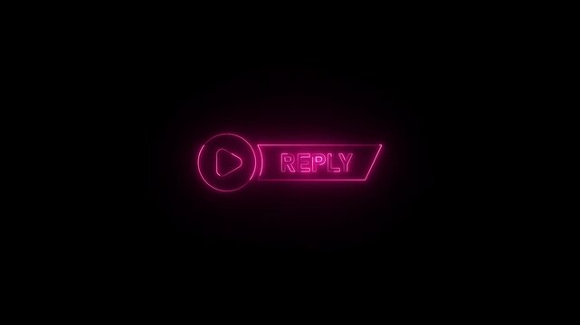 Neon glowing reply video icon animated on black background. 4k video.	
