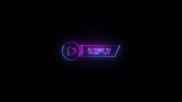 Neon glowing reply video icon animated on black background. 4k video.	
