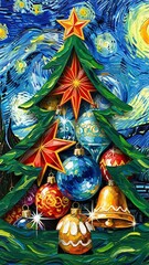 Christmas tree with textured starry background