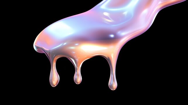 Abstract dripping holographic blob with iridescent colors for modern design