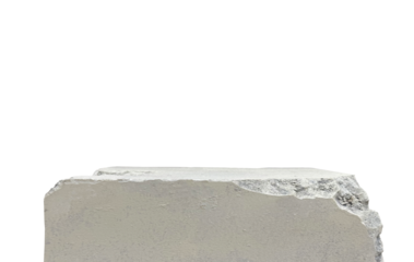 Close Up Rough Concrete Block Podium or Pedestal Isolated on Background with Clipping Path. Stone Cube for Product Display or Urban Design Element. Front View.