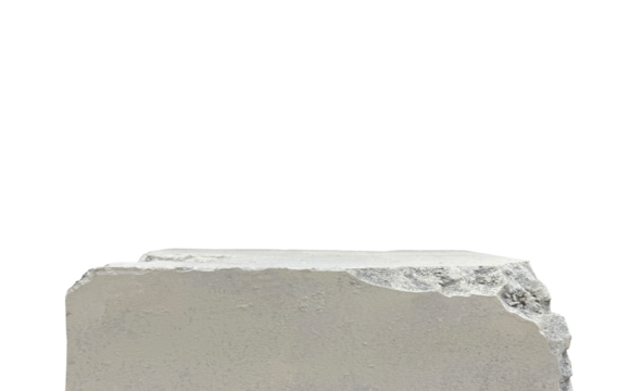 Close Up Rough Concrete Block Podium or Pedestal Isolated on Background with Clipping Path. Stone Cube for Product Display or Urban Design Element. Front View.