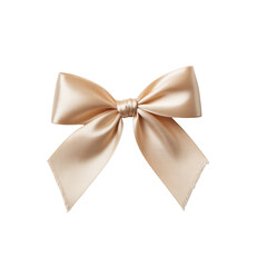 Elegant light gold satin ribbon bow isolated on transparent background