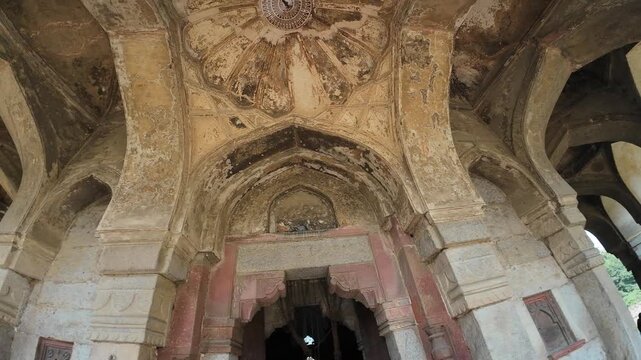 Perspective view of the intricate Mughal-era monument design and Persian-style symmetry at the Humayun's Tomb complex.