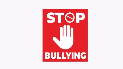 Red stop bullying sign with a hand, ideal for antibullying campaigns, educational materials, online content, social media posts, and posters.