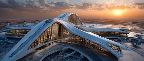 Airport Architecture: A modern airport terminal stands as a testament to futuristic design, its sleek lines and innovative architecture reflecting the cutting edge of transportation technology.