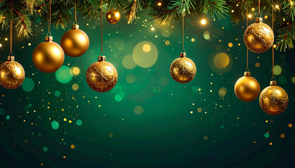 深い緑に黄金の光がきらめくクリスマスボケ背景
– Festive Christmas Bokeh Background in Deep Green and Soft Golden Glow