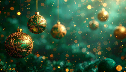 深い緑に黄金の光がきらめくクリスマスボケ背景
– Festive Christmas Bokeh Background in Deep Green and Soft Golden Glow