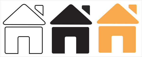 Three house icons in different styles and colors, isolated on