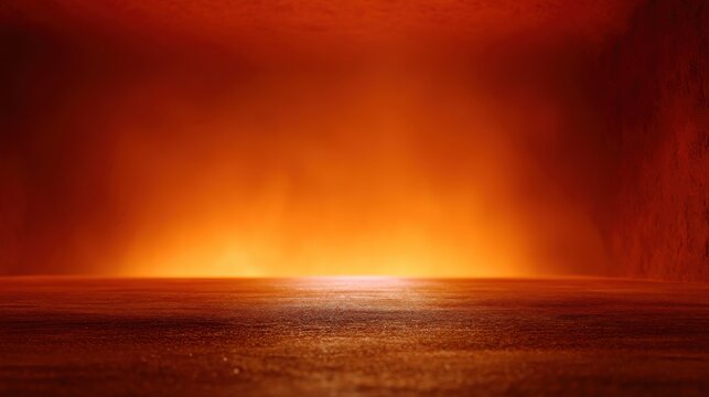Abstract image of a glowing warm orange background with light and texture creating depth and atmosphere in a minimalist space for artistic interpretation