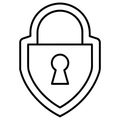 Stylized outline icon of a shield with a padlock and keyhole for security