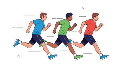 Dynamic team running together to achieve goals, perfect for fitness, success, and teamwork campaigns or illustrate active lifestyle choices.