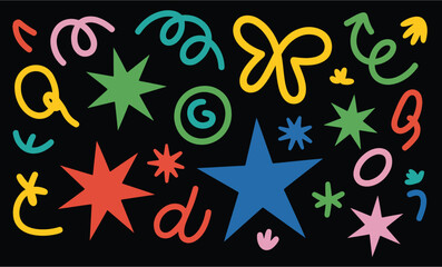 Colorful Abstract Doodle Shapes &ndash; Vibrant Stars, Swirls & Scribble Elements