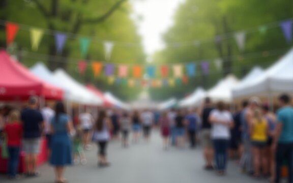 Street Festival Blur: A blurred street festival with tents and crowds, suitable for cultural events and community themes. High quality