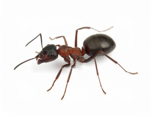 Fototapeta premium Ant close view over white background, no shadow