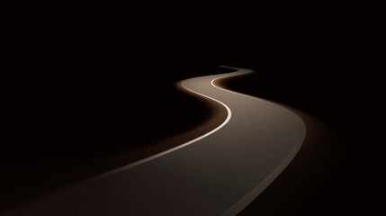 Serpentine Road in Darkness Reflecting Soft Light, Mysterious Journey on a Curvy Path Surrounded by Night's Embrace and Shadows