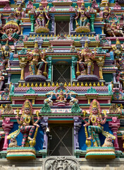 The ornate gopuram entrance tower of Samayapuram Mariamman Temple in Tiruchirappalli district,...
