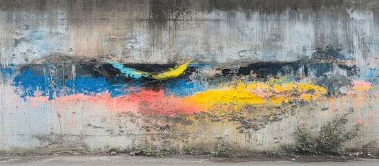 Abstract Graffiti Art on Concrete Wall: Vibrant Colors, Texture, and Urban Decay.