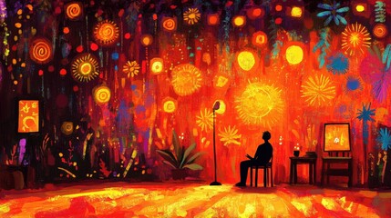 Abstract Stage Performance: Silhouette, Vibrant Lights, Dramatic Lighting, Artistic Expression.