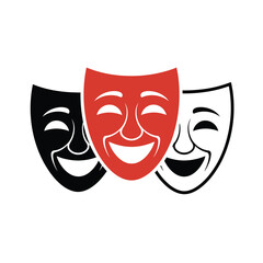 Three theater masks representing comedy and tragedy