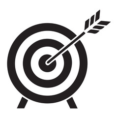 Target Icon with Arrow, Black Silhouette Goal Vector for Business Strategy and Marketing Design