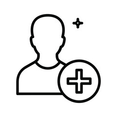 User profile icon with a plus sign, symbolizing adding a new contact or friend, isolated on