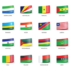 Set of Variant Wavy Flags Isolated on Dark Background