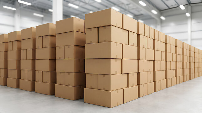 Perfectly Stacked Generic Cardboard Boxes in a Vertical Array