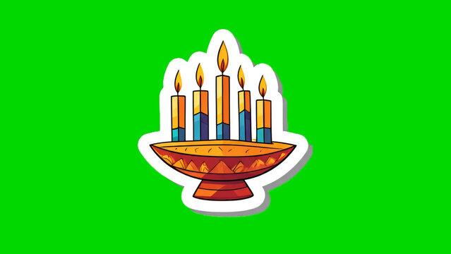 vector illustration of a burning candle: Kinara of Kwanzaa | Stylized 3D render, geometric Kinara icon with five candles (Mishumaa Saba), green background	