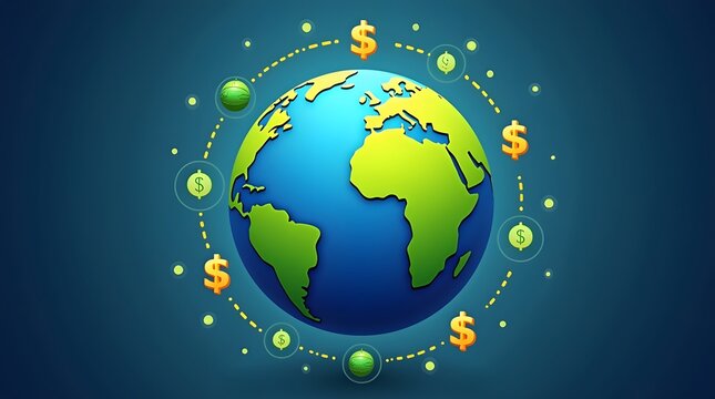 Global finance success orbits the earth with vibrant dollar signs and growth symbols - Powered by Adobe