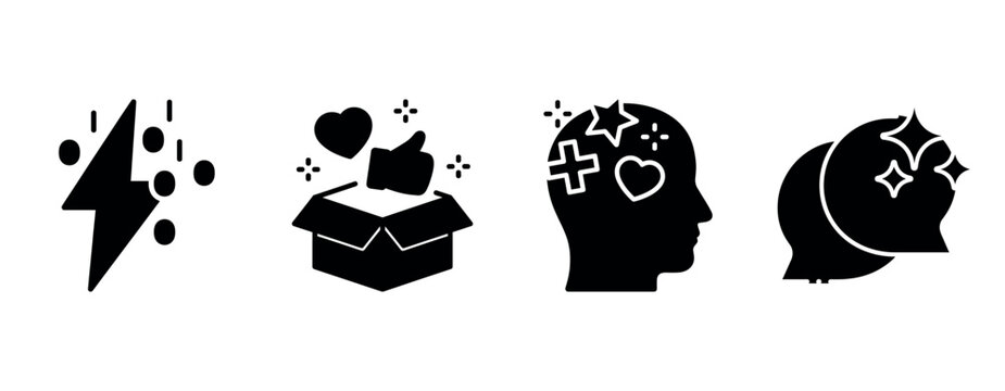 Icons depicting energy, creativity, mental health, and communication - Powered by Adobe