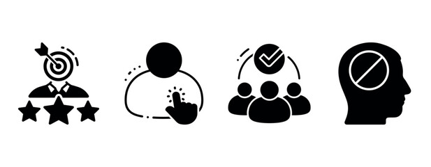 Icon set: target achievement, user selection, team collaboration, no access