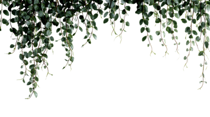 Dense green trailing vine hanging from top left, thinning into delicate tendrils across the top with generous negative space.