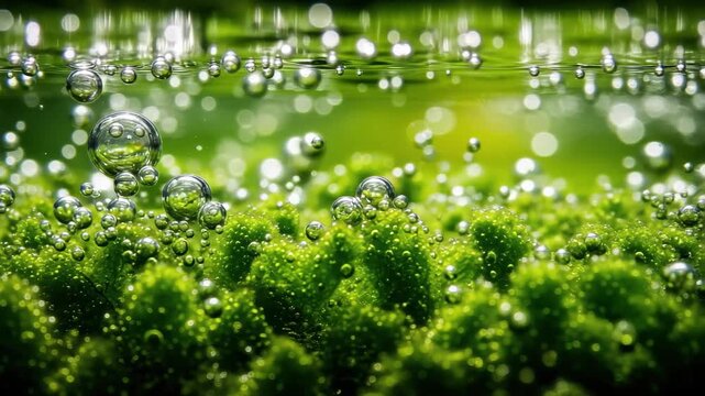 Bubbling underwater plants thrive with vibrant green growth and light reflections 4k high quality footage