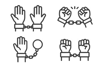 Obraz premium Hand gestures restrained by chains and shackles symbols