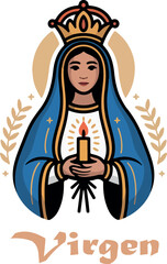 Virgen de la Guadlupe with flower logo vector white background .