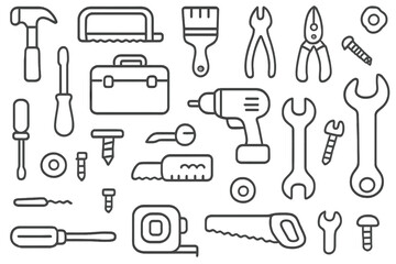 Obraz premium Repeating background pattern featuring essential construction, carpentry, and repair tools