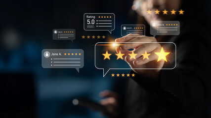 Customer centric review and rating system supports product review, digital rating concept, and customer give good trust by visualizing people choice through stars and feedback content technology Latch