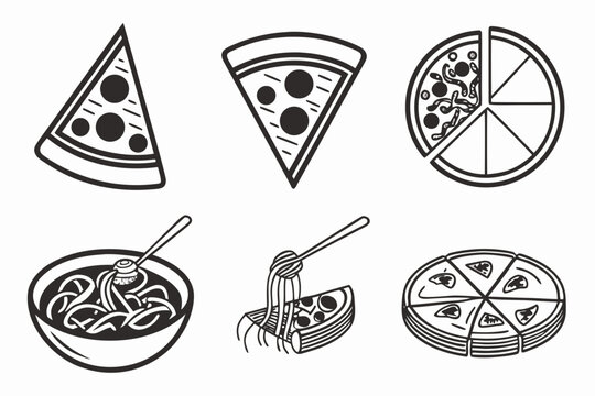 Minimalist pizza and pasta food icons set