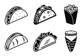 Minimalist tacos and burritos icon set