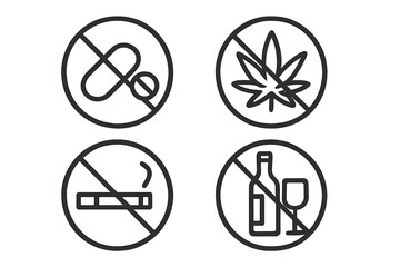 Fototapeta premium Set of prohibition signs for drugs, cannabis, smoking, and alcohol consumption