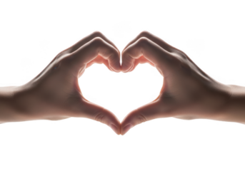 Two hands forming a heart shape with fingers and thumbs isolated on transparent background