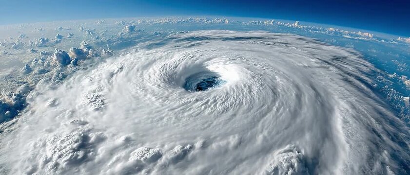 Vortex of Fury: A breathtaking view of a spiraling storm system, showcasing the sheer power and intricate beauty of nature's tempestuous display from an aerial perspective.