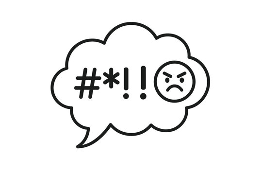 Angry face emoji and censored profanity symbols inside a comic speech bubble