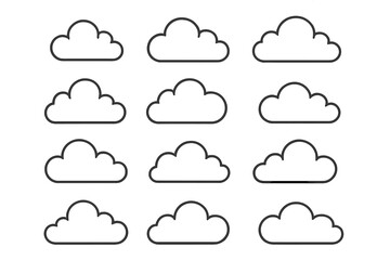Obraz premium Collection of simple cloud outline icons for weather and sky applications