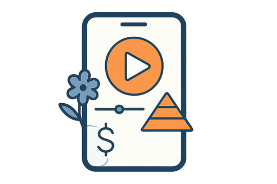 Mobile phone screen displaying media player controls, financial symbols, and natural elements