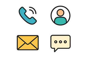 Essential communication icons set: phone call, user profile, email message, and chat symbols