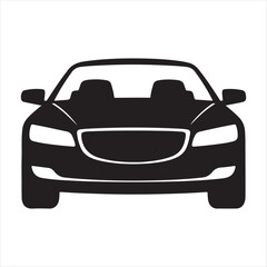 Front view of a black car silhouette with headlights on